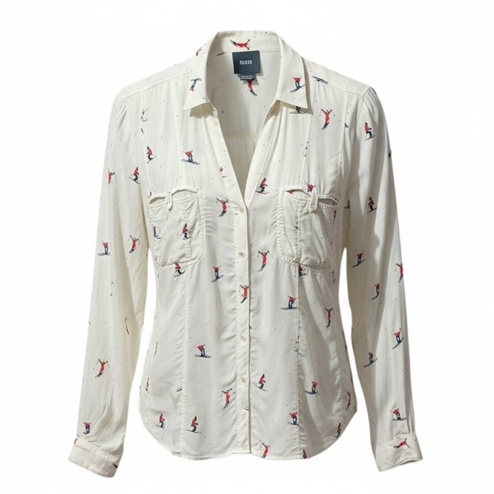 ANTHROPOLOGIE Maeve Conversationalist Aprés Ski Blouse 10 20” P2P Cream EUC - Picture 2 of 9